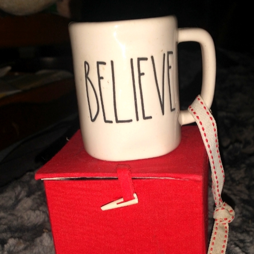 Rae Dunn mini mug ornament "BELIEVE"  w/keepsake box